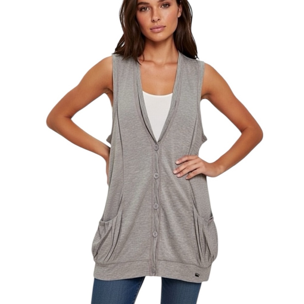 BUFFALO Gray Button Down Long Vest
